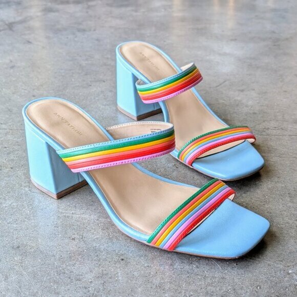 Ann Taylor Machelle Rainbow Leather Block Heel Sandals size 9M - Picture 2 of 11
